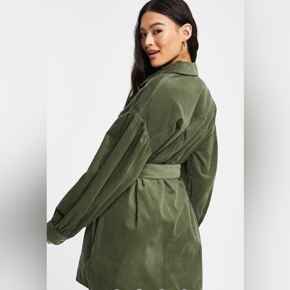 ASOS DESIGN cord mini shirt dress in khaki size 10 runs oversized A476 - Picture 2 of 6